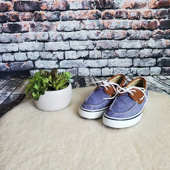 Like New Sperry Denim and Leather Lace Up Boat Dock Shoes - Picture 1 of 7